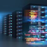 server room 3d illustration with node base programming data  design element concept of big data 
storage and  cloud computing technology.